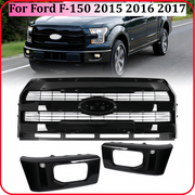 DURAFORCE For Ford F-150 2015-2017 Front Upper Grille+Bumper Face Bar End Side Gloss Black