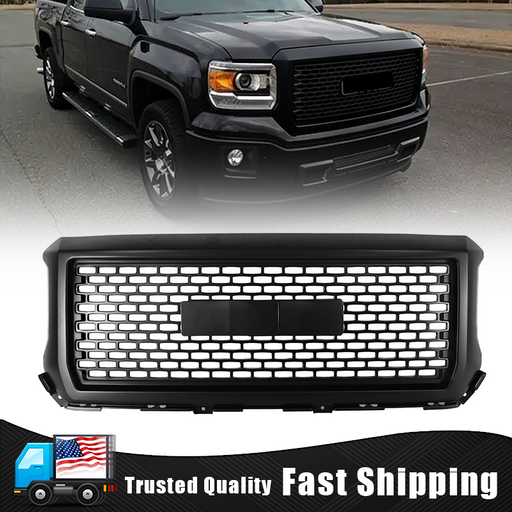 DURAFORCE Front Upper Bumper Grille Matte Black For GMC Sierra 1500 2014 2015 Denali Style