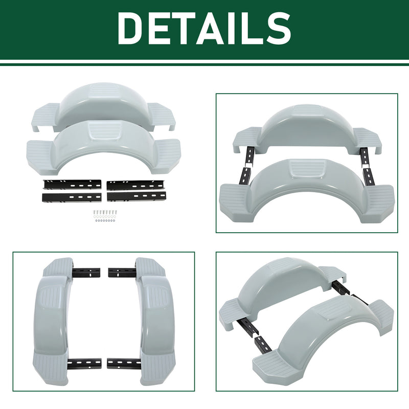DURAFORCE Set of 2 Single Axle Trailer Fenders For 13" Wheels Tire Skirt Boat (Gray)