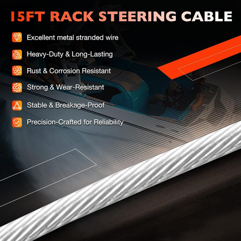 SS14115 15 FT Back Mount Steering Cable Kit for Seastar Teleflex Rack Steering