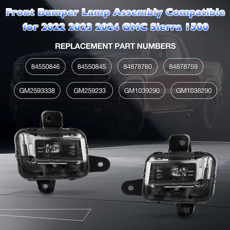 LED Fog Light Lamp w/ Switch Relay Wire Bezel Kit for 2022 2025 GMC Sierra 1500