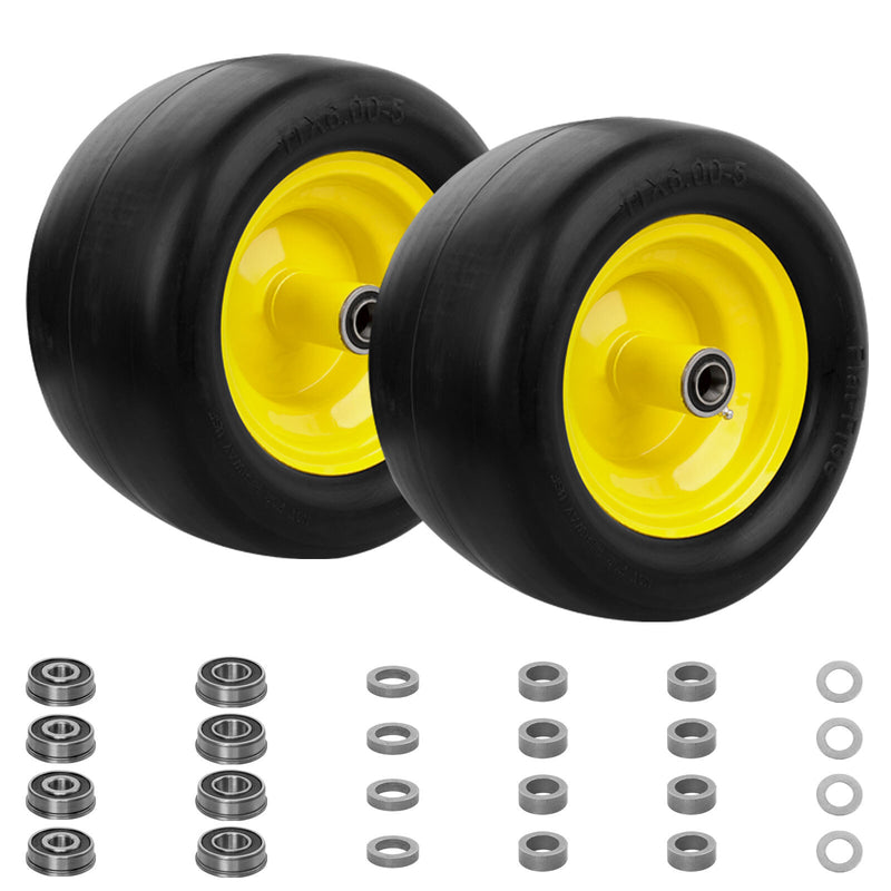 11x6.00-5 Front Flat Free Tire Wheel Set w/ Bearings for Zero Turn Mower 2x