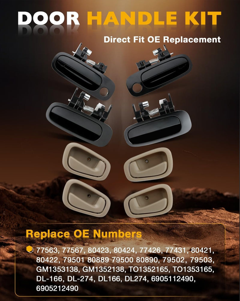 Interior And Exterior Door Handle Lock Cylinder Key Kit For Toyota Corolla 98 02