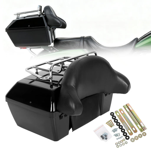 DURAFORCE Universal Motorcycle Tail Box Luggage Trunk w/ Top Rack For Harley Honda Cruiser