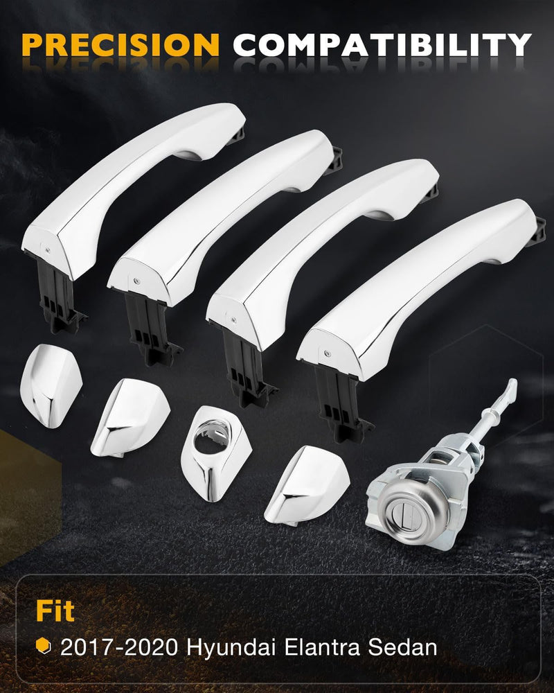 Exterior Door Handles Lock Cylinder Kit for 17 20 Hyundai Elantra Chrome 4 Pack