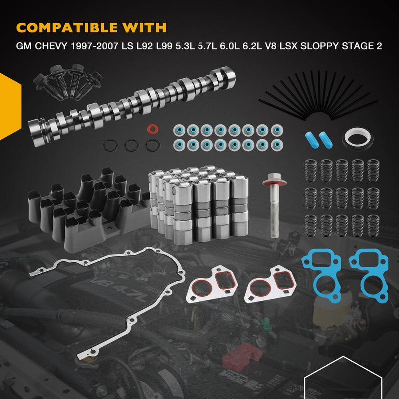 SloppyMechanics Stage 2 Camshaft Lift Kit for SS2 LS1 4.8 5.3 5.7 6.0 6.2 LS Cam
