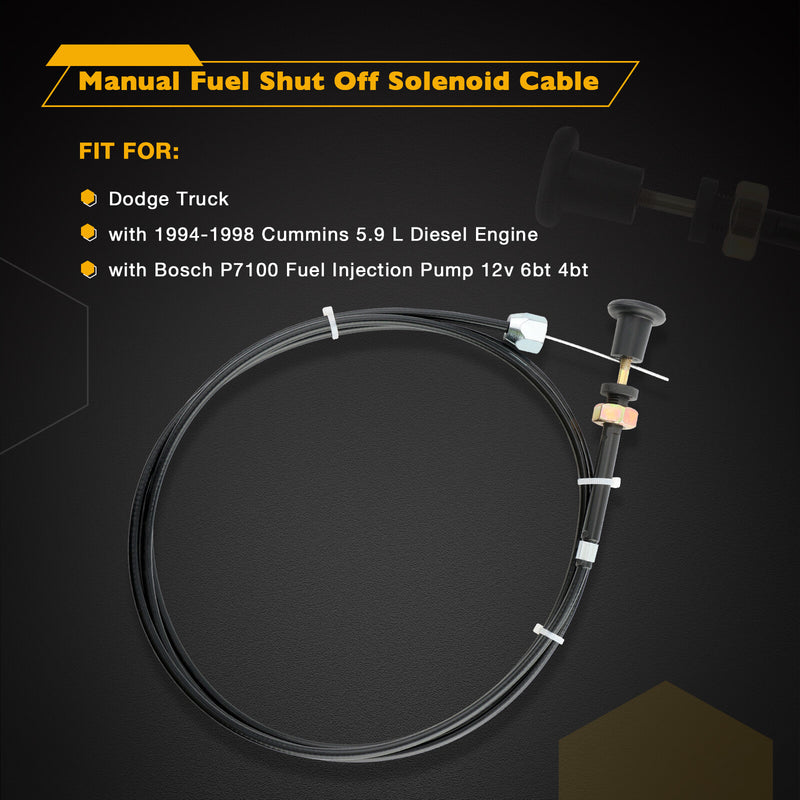 P7100 P Pump Manual Fuel Shut Off Solenoid Cable Kit for Dodge Cummins 12V 6/4bt