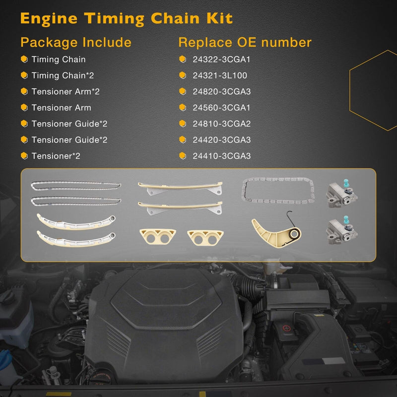 Engine Timing Chain Kit For Hyundai Santa Fe Sorento Azera Kia 3.3L 3.8L 2009-22