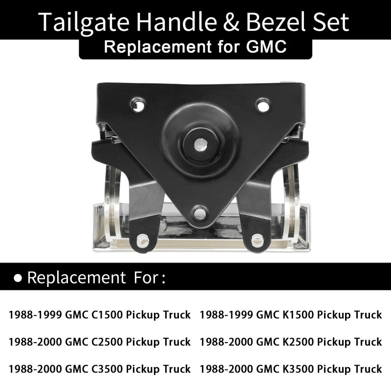 Chrome Tailgate Handle and Plastic Bezel Set for 1988 2000 GMC C K 1500 2500 3500