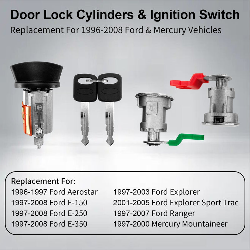 Door Lock Cylinders Ignition Switch Keys For Ford E150 E250 E350 1996 2008