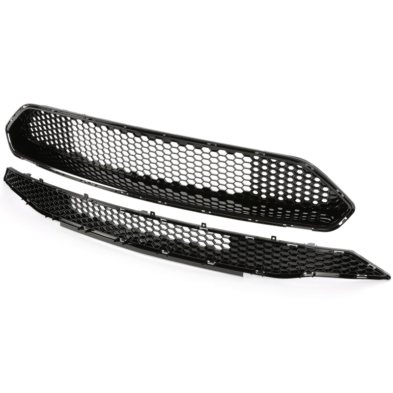 Front Upper Grille and Lower Mesh Grill Honeycomb Black for 2018-2022 Ford Mustang