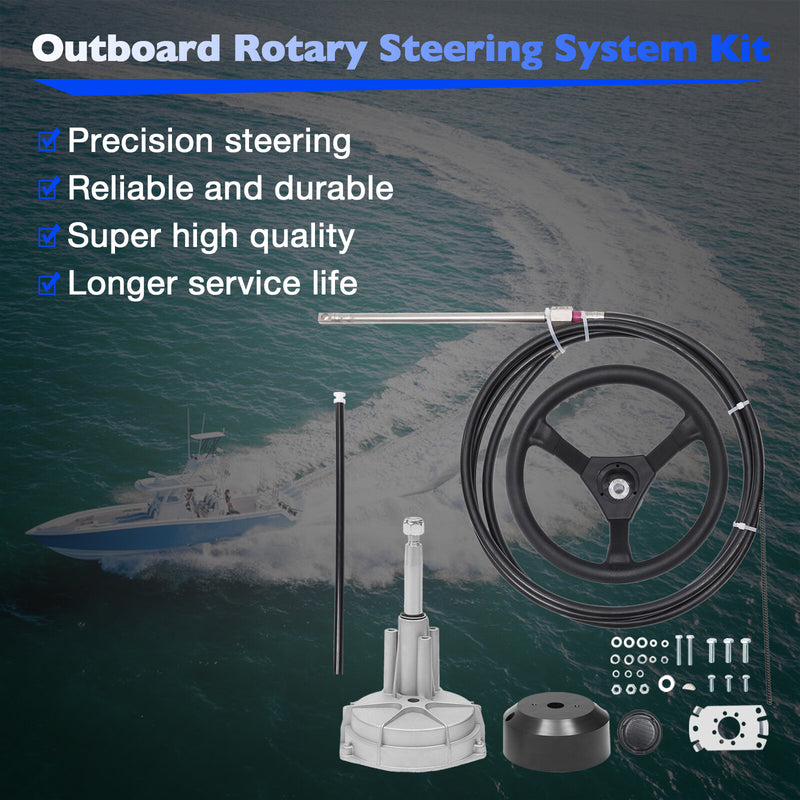 16 Ft Boat Rotary Steering System with Wheel Kit for Outboard Marine SS13716
