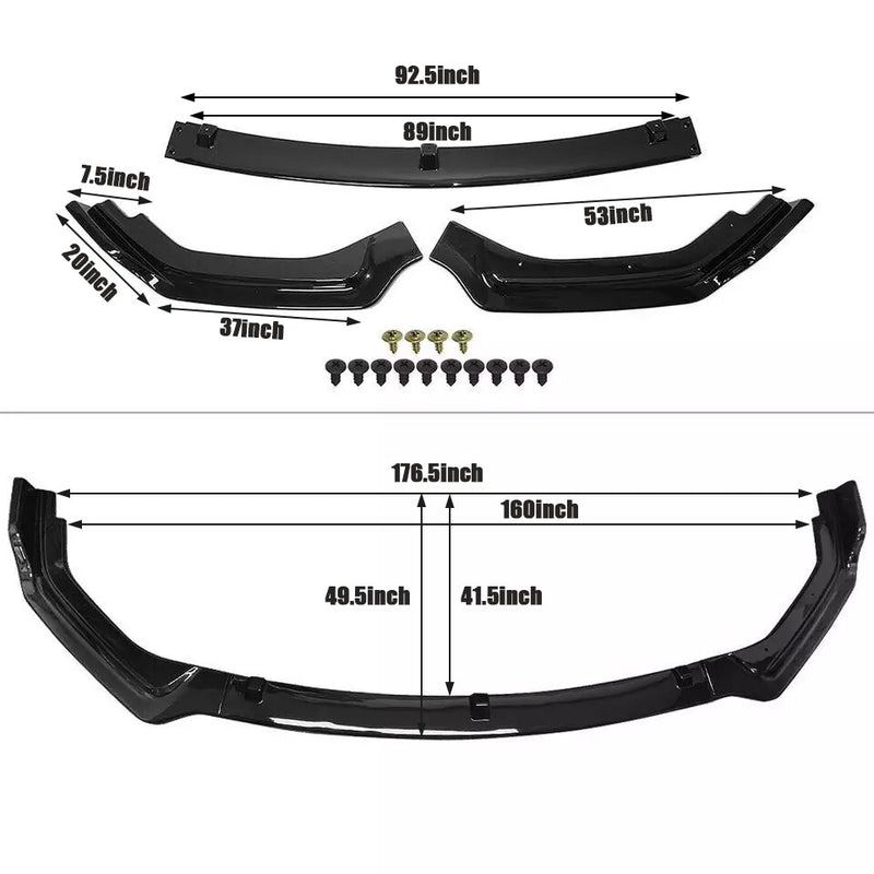 DURAFORCE Glossy Black Front Bumper Lip Splitter Chin for 2018-2024 for Infiniti Q50