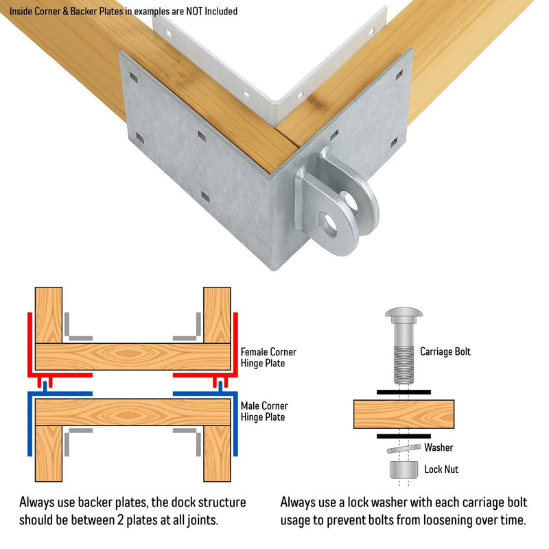 DURAFORCE Floating Dock Outside Corner Hinge Plate Male Female Set Galvanized Steel