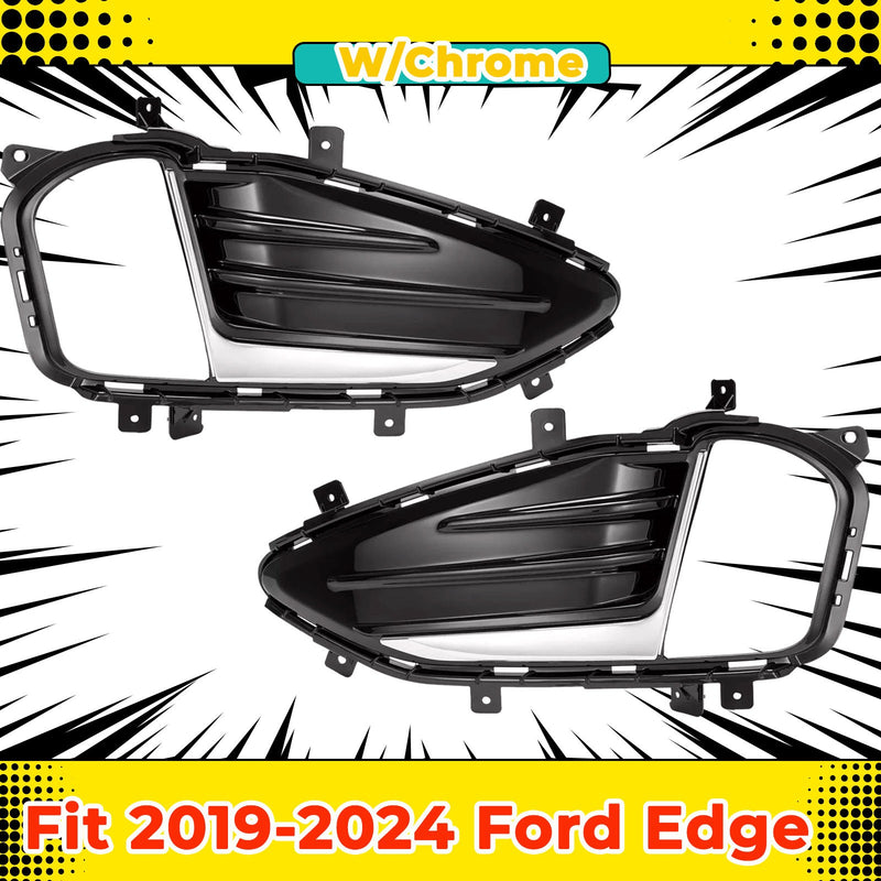 DURAFORCE 2Pcs Fog Light Cover for Ford Edge 2019-2024 Front Bumper Chrome Trim Bezel