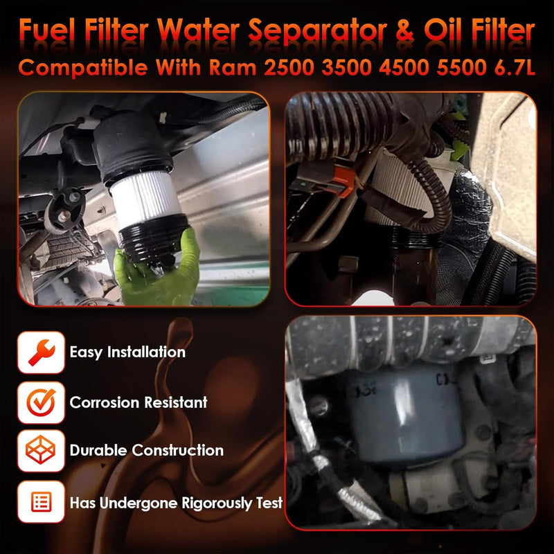 Diesel Fuel Oil Filter Set for Mopar Dodge Ram 2500 3500 4500 5500 6.7L 2019 24
