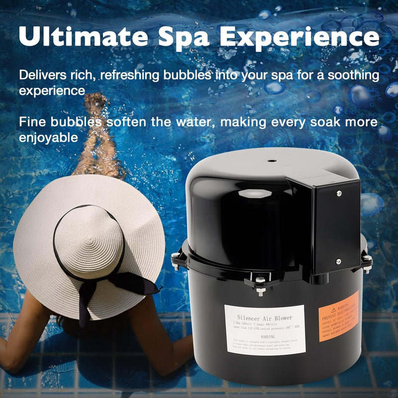 6315141 Pool Spa Blower For Air Supply Silencer 2in Plumbing 1.5HP 120V HotTub