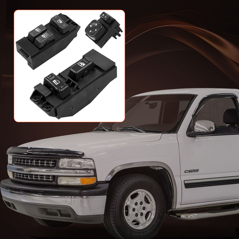 Power Window Door Mirror Switch LH RH Set for 00 02 Chevy Silverado GMC Sierra