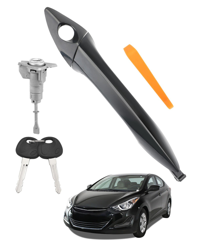 Exterior Door Handle Front Left w Lock Cylinder & Key for 11-16 Hyundai Elantra