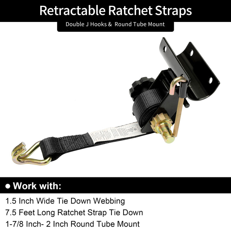 Ladder Rack Ratchet Straps w J Hook 1.5x7.5 Black Retractable 4x
