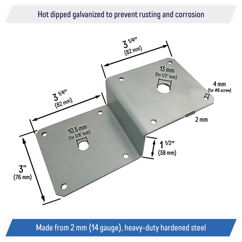 Galvanized Deck Joist Tie Plate Z Bracket for 2x4 Cross Joist and 4x4 Post 6 Pack