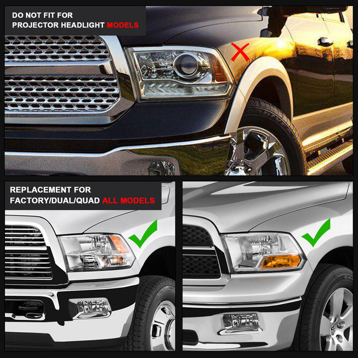 09 18 Dodge Ram 1500 2500 3500 Sequential Turn Signal Headlights with LED DRL