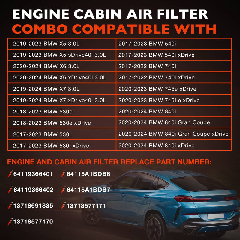 13718577170 Cabin Air Filters for BMW X5 X6 X7 530i 540i 840i 2017 24 3X