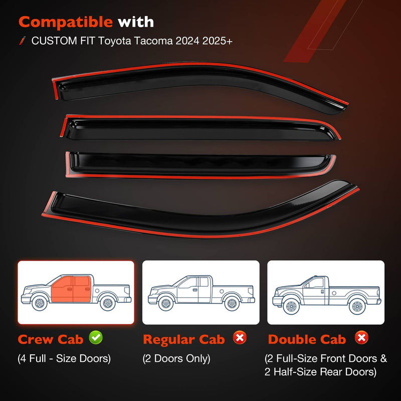 Side Window Rain Guards Deflector Visor for Toyota Tacoma 2024 2025 4X