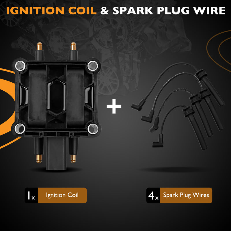 Ignition Coil & Spark Plug Wire Set for Dodge Neon Stratus Jeep Libert 2001 2007