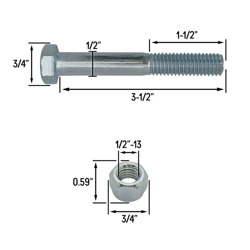 DURAFORCE Grade 5 Shear Bolts for Rotary Cutters 1 2 x 3 1 2 with Nylock Nuts 5 Pack