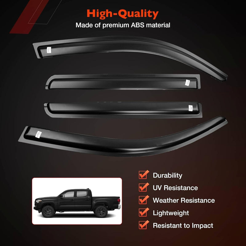 Side Window Visor Rain Guards Deflectors for Toyota Tacoma 2016 2023 Black 4 Pcs