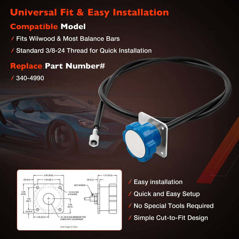 3404990 Remote Brake Bias Adjuster Knob And Cable For Racing Brake System 5 Feet