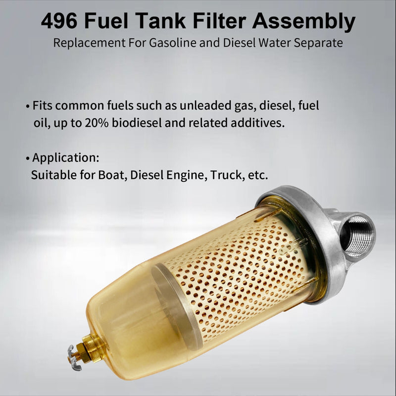 496 Fuel Transfer Tank Filter for Gasoline Diesel Water Separator with 1 NPT Cap