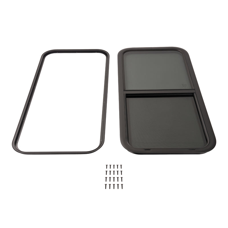DURAFORCE 18" W X 40" H RV Window W/ Screen Trim Ring Vertical Slider For Trailer Camper