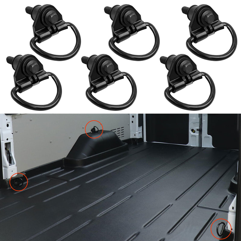 Black Steel Rear Cargo D Hooks for Ford Transit 150 250 350 350HD 15-24 6 Pack