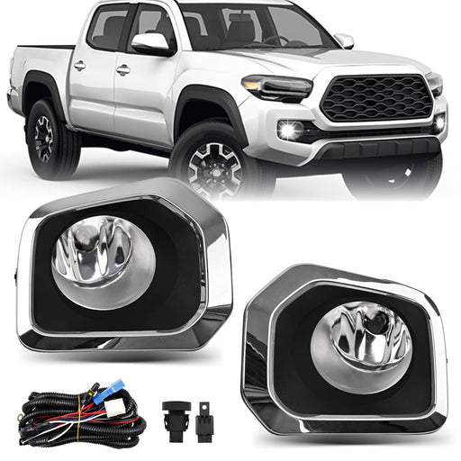 DURAFORCE Front Bumper Fog Light Kit With Chrome Trim Bezel For Toyota Tacoma 2016-2023
