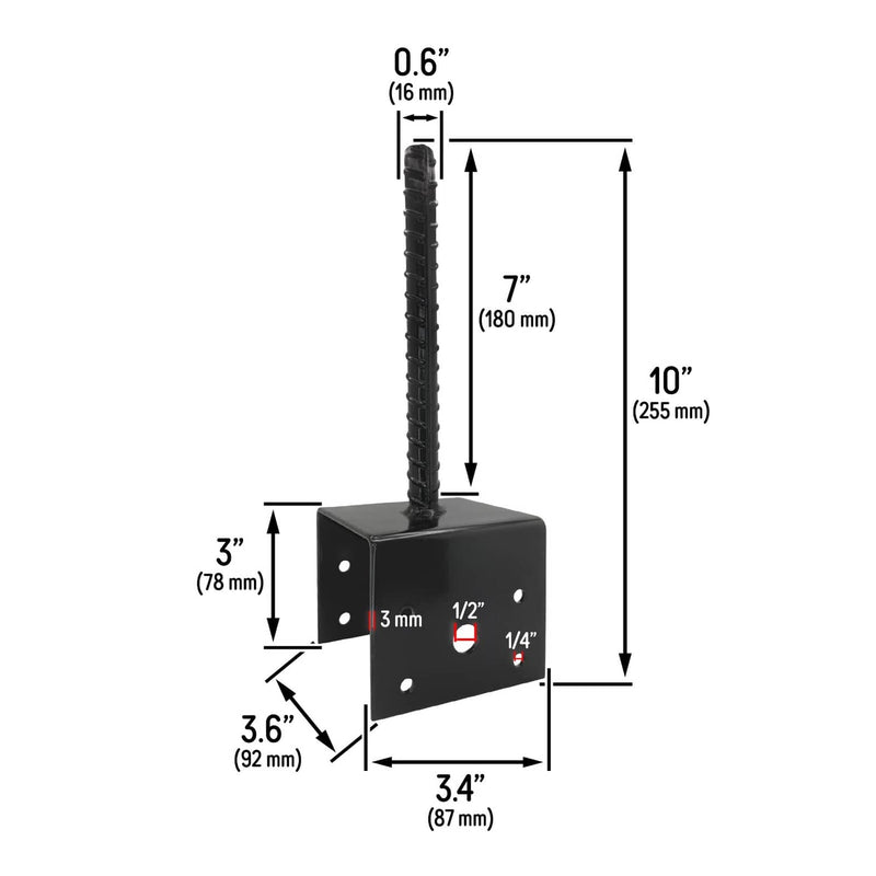 DURAFORCE U Shaped 4x4 Deck Post Concrete Anchor Spike Fence Base Black Powder Coated (4)