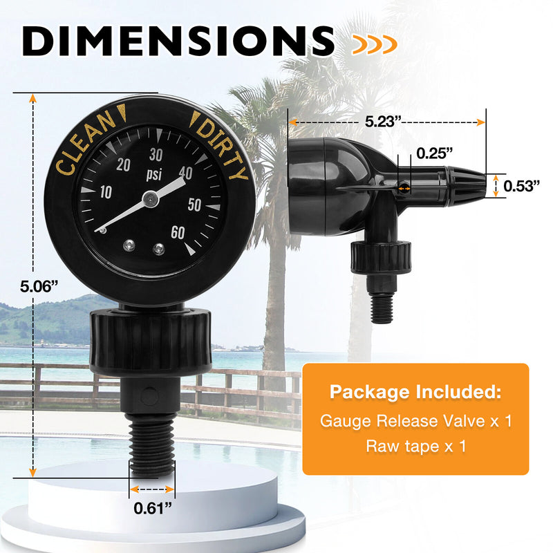 Air Pressure Gauge Release Valve 0-60PSI for Jandy CL CV DEL DEV JS Series