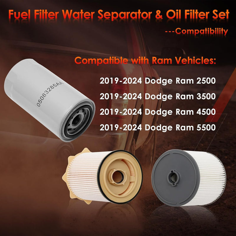 Diesel Fuel Oil Filter Set for Mopar Dodge Ram 2500 3500 4500 5500 6.7L 2019 24