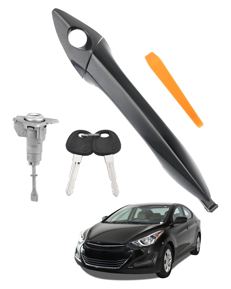 Exterior Door Handle Front Left w Lock Cylinder & Key for 11-16 Hyundai Elantra