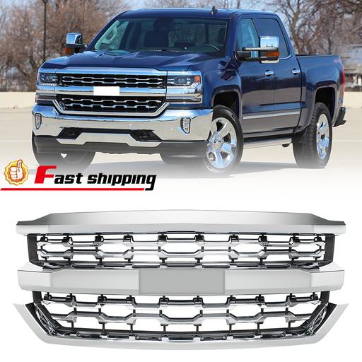 DURAFORCE Chrome Front Bumper Grille LTZ Style for Chevrolet Silverado 1500 2016 2017 2018