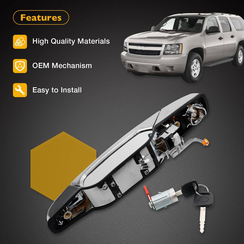 Exterior Door Handle Driver Side w/ Lock Cylinder for Chevy GMC Cadillac 07 13