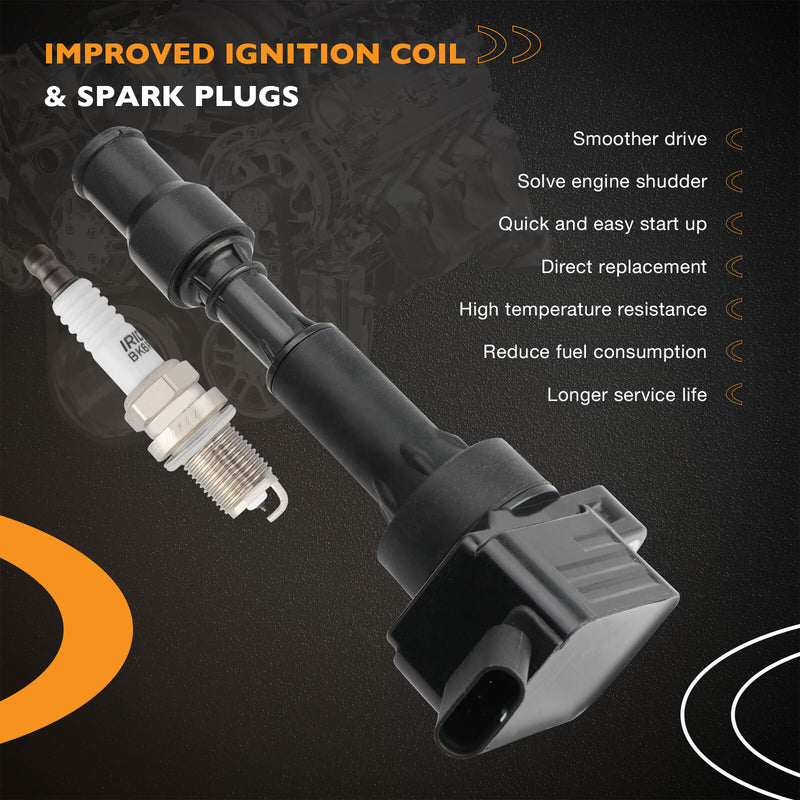 UF816 Ignition Coil and Spark Plugs for Hyundai Elantra Sonata Kia Soul 4 Pcs