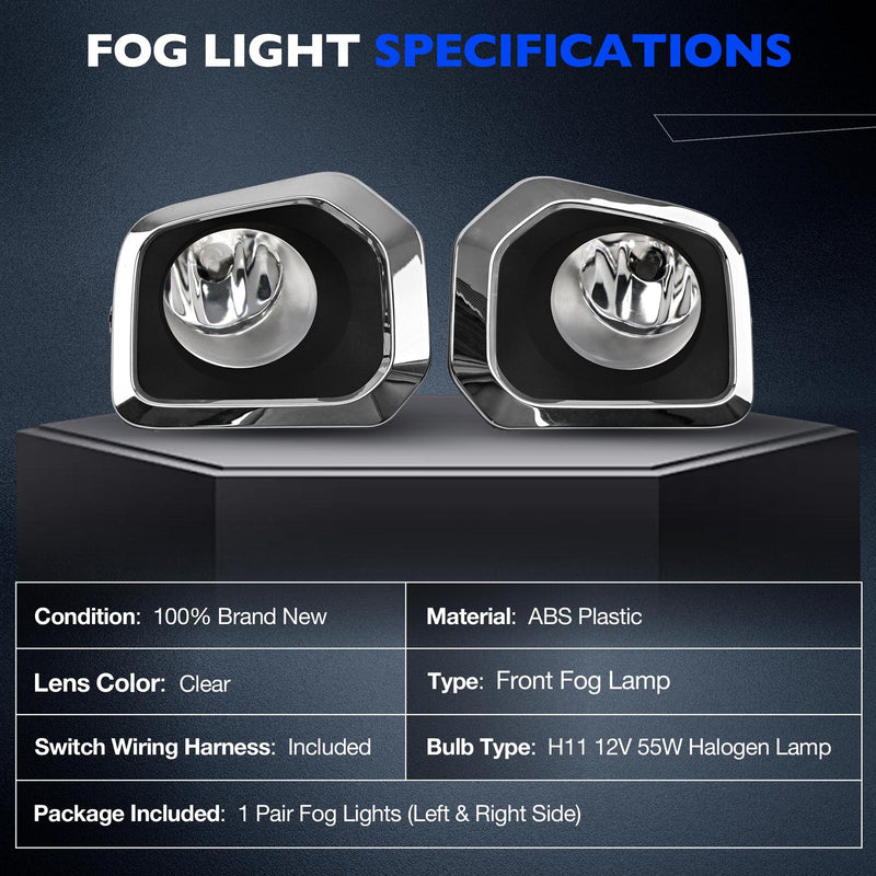 Front Bumper Fog Light Kit With Chrome Trim Bezel For Toyota Tacoma 2016-2023