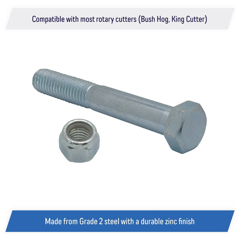 DURAFORCE Grade 5 Shear Bolts for Rotary Cutters 1 2 x 3 1 2 with Nylock Nuts 5 Pack