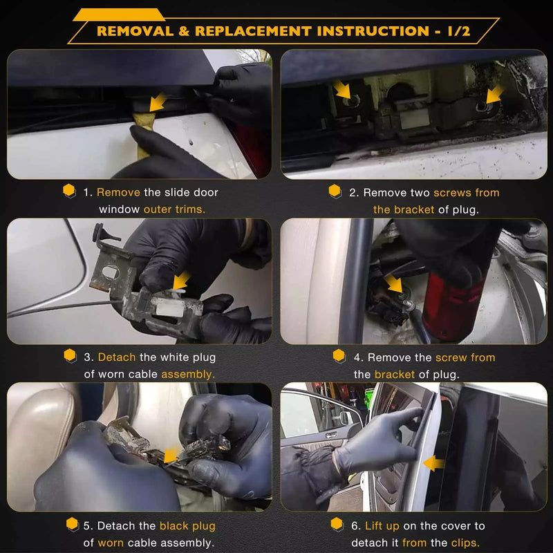 Power Sliding Door Cable Kit for Toyota Sienna 2004 2010 Rear Left Right 2 Pcs