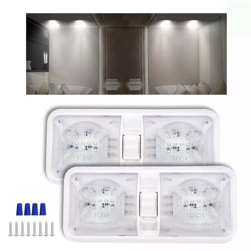 DURAFORCE For RV Camper Trailer Set Of Plastic 12V LED Ceiling Fixture Double Dome Light