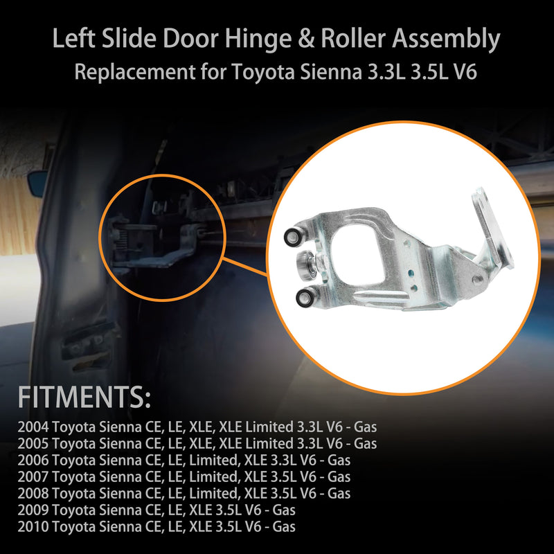 Left Driver Side Sliding Door Hinge And Roller For 2004 To 2010 Toyota Sienna