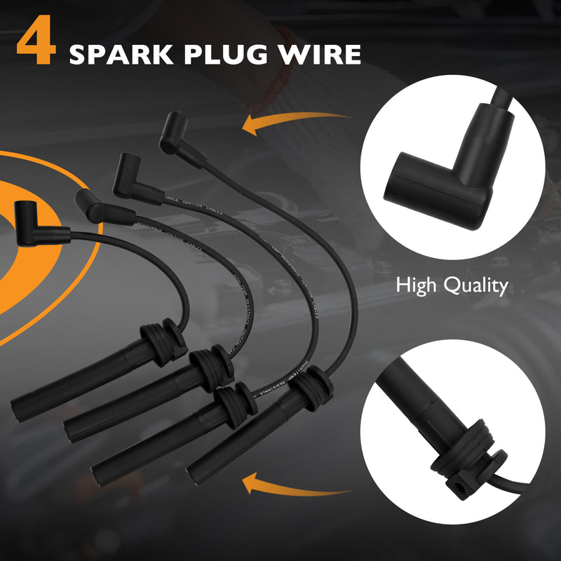 Ignition Coil & Spark Plug Wire Set for Dodge Neon Stratus Jeep Libert 2001 2007