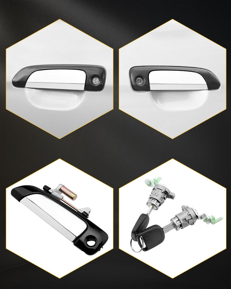 Front Rear Door Handles with Lock Cylinder and Key for Honda Civic 01-05 4 Piece